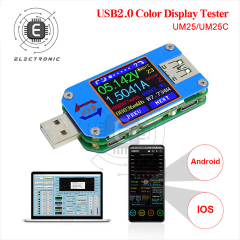 RD UM25 UM25C para APP USB 2,0 tipo C LCD voltímetro amperímetro medidor de corriente de voltaje batería carga usb Tester ► Foto 1/6