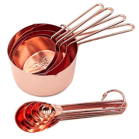 Juego de cucharas medidoras de acero inoxidable de 8 uds, tazas medidoras de oro rosa, accesorios de cocina, utensilios de medición para hornear cuchara para té ► Foto 1/6