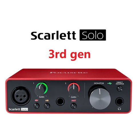 Focusrite Scarlett Solo (3. ª generación), tarjeta de sonido con USB, convertidores AD de 24 bits/192kHz para grabar micrófono, guitarra ► Foto 1/5