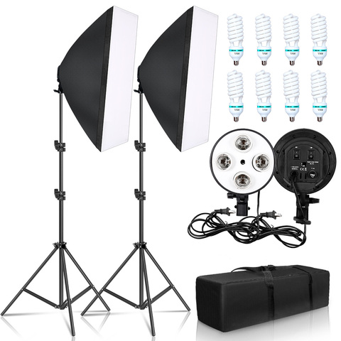 Fotografía 50x70CM cuatro lámpara Softbox Kit con 8 Uds bombilla suave accesorios para cajas trípode Stand para estudio fotográfico profesional Video ► Foto 1/6