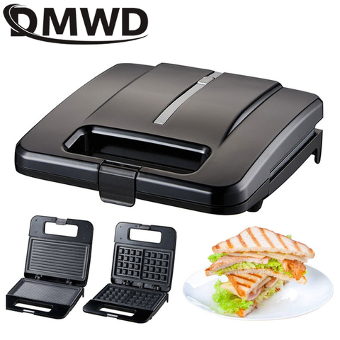 DMWD 3in1Multifunctional eléctrica Mini sándwich responsables de asar a la parrilla Panini de tostadora gofres desayuno máquina horno de barbacoa de la UE ► Foto 1/6