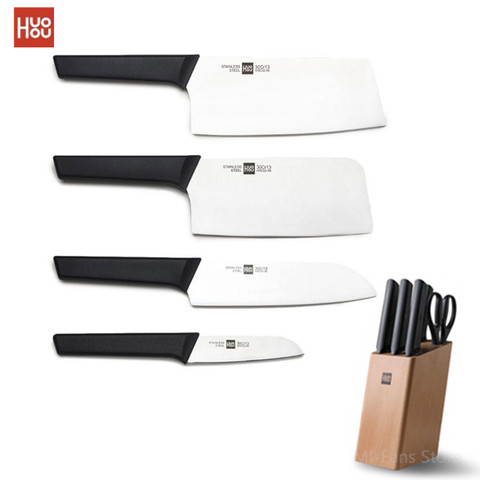 Xiaomi HUOHOU, Juego de Cuchillos de Cocina de acero inoxidable, 6 uds. Con portacuchillas, cuchillo para cortar, herramienta para cortar, cuchillo de cocina para frutas, tijeras ► Foto 1/6