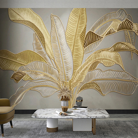 Personalizado foto papel pintado pintura Mural 3D de oro en relieve Banana Mural de hojas de lujo estudio habitación dormitorio papel pintado casa Decoración ► Foto 1/6