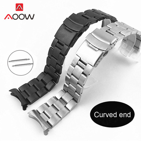 Correa de reloj de acero inoxidable para hombre y mujer, accesorio Universal de Metal extremo curvado brazalete de buceo de 20mm y 22mm ► Foto 1/6