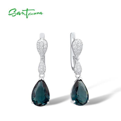 Pendientes de gota de Plata de Ley 925 para mujer, cristal verde mágico, Zirconia cúbica blanca, joyería de moda ► Foto 1/6