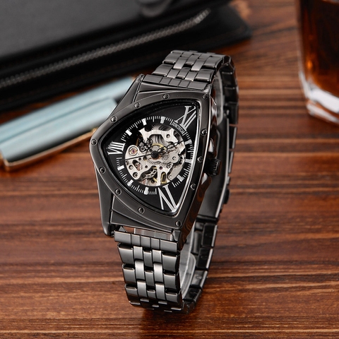 Reloj de pulsera de acero inoxidable para hombre, accesorio masculino de pulsera con mecanismo Triangular, a la moda, envío directo ► Foto 1/6