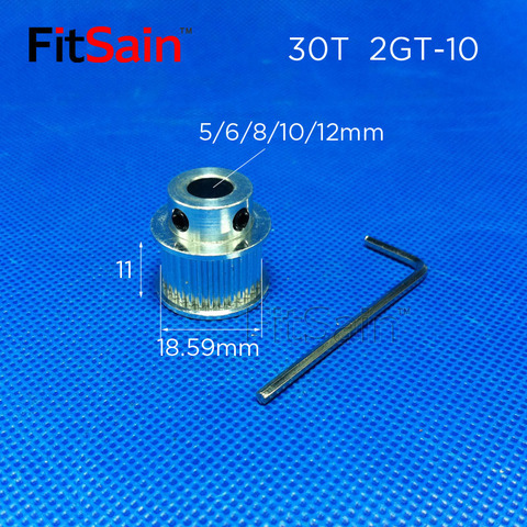 FitSain-2GT-correa de distribución de aleación de aluminio, polea dentada de 30T de ancho y 10mm de rueda síncrona, con agujero medio de 5/6/8/10mm ► Foto 1/2