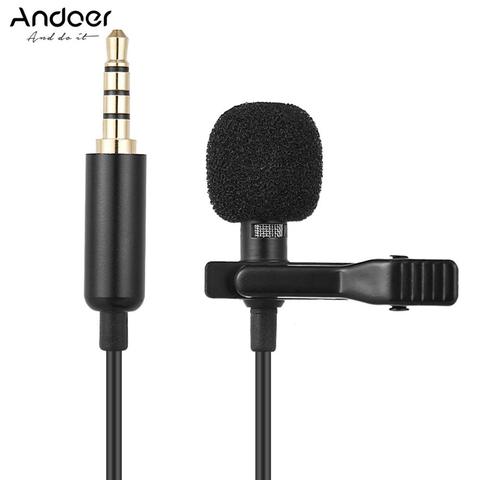 Andoer-Mini micrófono portátil de 1,45 m, pinza de condensador, solapa, Lavalier, micrófono con cable Mikrofo/Microfon para teléfono, portátil ► Foto 1/6