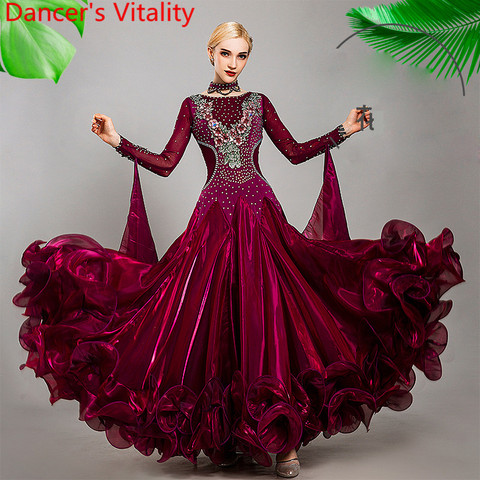 Nuevo traje moderno para actuación de baile diamante bordado diamante vestido de dobladillo grande salón de baile vals Jazz baile etapa de carreras trajes ► Foto 1/5