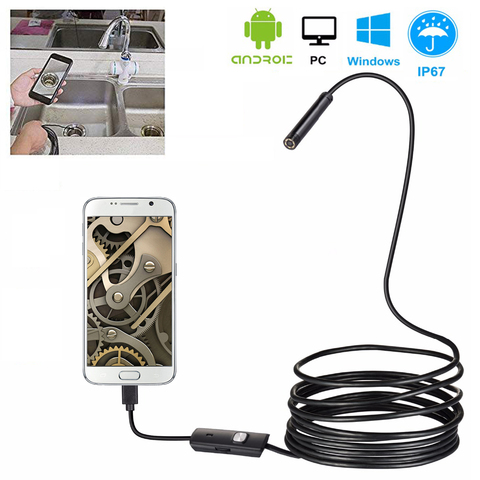 Cámara de inspección de serpiente Flexible, boroscopio de Vídeo impermeable para teléfono inteligente, USB, Windows, PC, 7mm, 1/2/5m ► Foto 1/6