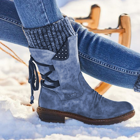 2022 Botas de invierno a media pantorrilla para mujer, zapatos de invierno para mujer, Botas de nieve a la moda, Zapatos altos de gamuza, Botas cálidas ► Foto 1/6