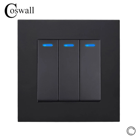 Coswall-Panel de PC de 1/2/3/4 entradas, interruptor de pulso de reinicio de 1 vía, botón de contacto momentáneo, luz de pared, interruptor azul de retroiluminación, 12-250V ► Foto 1/6