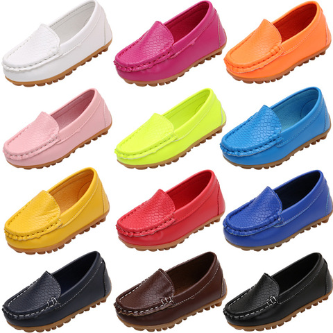 Zapatos planos de moda para niños, mocasines informales cómodos de cuero PU sin cordones para niños y niñas, mocasines en 10 colores, todos los tamaños ► Foto 1/6