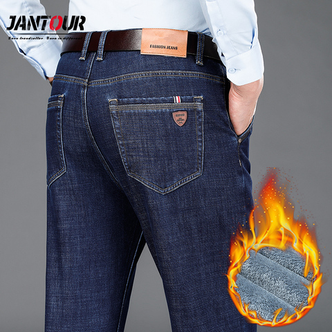 Térmica de invierno de franela caliente pantalones vaqueros para hombre de calidad para invierno marca pantalones de lana pantalones de los hombres recto de terciopelo flocado pantalones 40 42 ► Foto 1/6