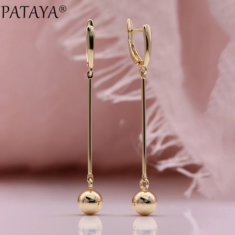 PATAYA nuevo 585 oro rosa pendientes inusuales brillante esférica pendientes largos para mujer hipérbole de boda clásico de joyería de moda ► Foto 1/6