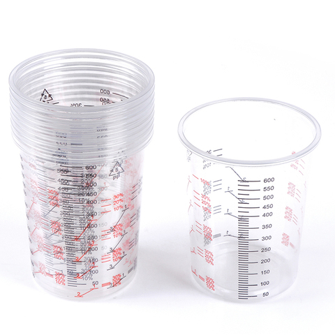 Tazas de mezcla transparentes de plástico de 10 Uds para mezclar con precisión pintura y líquidos tazas de laboratorio escolares de 600ML ► Foto 1/5