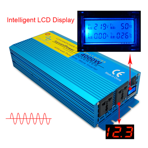 Transformador de voltaje del inversor de energía, convertidor de pantalla LED de onda sinusoidal pura, doble Universal, enchufe US, DC12V/24V a AC110V/220V, 4000W ► Foto 1/6