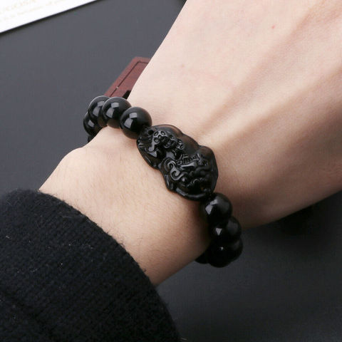 Pulsera Feng Shui Pi Xiu, pulsera de la riqueza y la buena suerte, piedra obsidiana, 1 unidad ► Foto 1/6