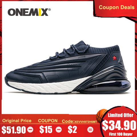 ONEMIX-zapatillas para correr para hombre, calzado de deporte de cuero 95 con amortiguación de aire, suela suave, informales, con plataforma para exteriores, talla máxima 47 ► Foto 1/6