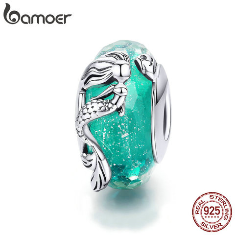 Cuentas de cristal BAMOER Plata de Ley 925 sirena mar azul Murao encanto hecho a mano apto para collar joyería de mujer de alta calidad SCC1154 ► Foto 1/6