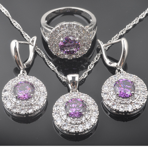 Juegos de joyas de estilo ruso, cristales violeta naturales, colgantes, collar, pendiente, anillo, pulsera para mujer, joyería de fiesta de lujo ► Foto 1/6