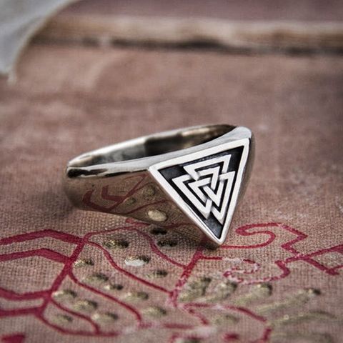 Anillo de acero inoxidable con símbolo triangular de Valknut, runas nórdicas, anillos amuleto de protección, joyería vikinga ► Foto 1/3