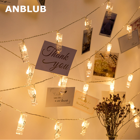 ANBLUB 1,5 M 2 M 3 M soporte de Clip de foto LED cadena luces para Navidad Año Nuevo Fiesta boda hogar batería de luces de hadas de decoración ► Foto 1/6