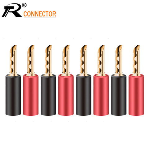 Conector de cable de altavoz hifi BFA chapado en oro de 24k, Conector de Banana apilable lateral sin soldadura de 4mm, rojo y negro, 8 Uds. ► Foto 1/6