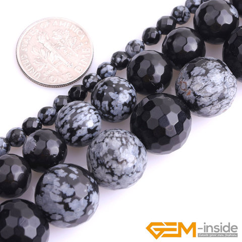 Piedra Natural copo de nieve obsidiana facetada cuentas redondas para la fabricación de joyería hebra 15 pulgadas DIY joyería pulsera holgada de Cuentas 4mm 10mm ► Foto 1/6