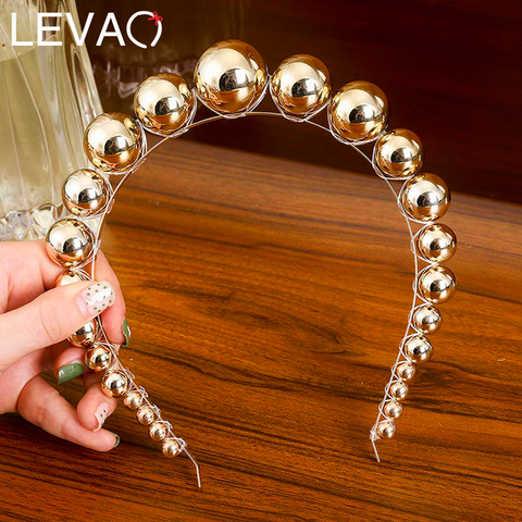 Levao-Diadema con perla de cuentas dorada para mujer, bandanas con perlas grandes, bandanas para el pelo, accesorios para el cabello para niña 2022 ► Foto 1/6