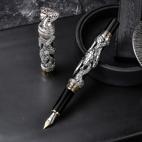 Jinhao-pluma estilográfica de doble dragón/serpiente, Vintage y lujoso, soporte para bolígrafo, grabado de Metal de talla completa, regalo pesado, colección de bolígrafos ► Foto 1/3