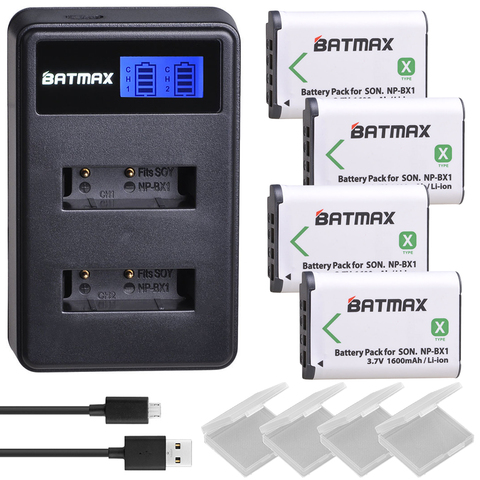 Batería de NP-BX1 NP BX1 de 1600mAh, Cargador USB Dual Accu + LCD para Sony DSC-RX100 DSC-WX500 IV HX300 WX300 HDR-AS15, 4 Uds. ► Foto 1/6