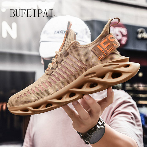 Zapatillas de correr para hombre transpirables ligero a prueba de golpes con cordones para hombres, zapatillas de deporte con cuchilla, aumento de altura, calzado para caminar en gimnasio, ocio Masculino ► Foto 1/6