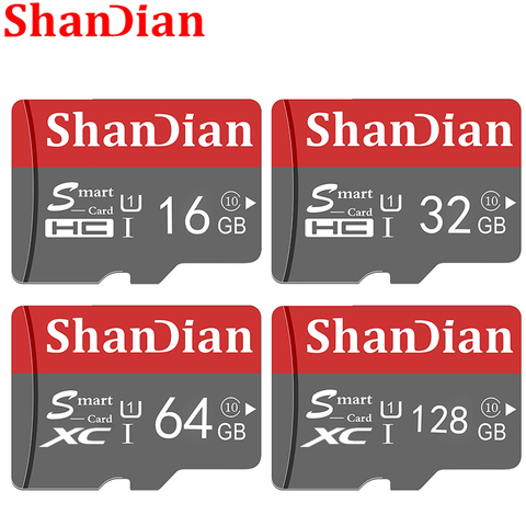 SHANDIAN-tarjeta SD inteligente Clase 10 de alta velocidad, 32GB, 16GB/64GB, capacidad Real de 128GB, tarjeta de memoria Mini SD, tarjeta TF para teléfono inteligente ► Foto 1/6