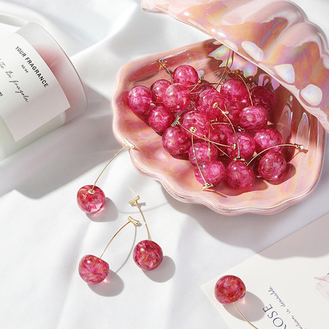 Pendientes de cerezas de resina transparente para mujer, aretes colgantes de fruta roja con flor seca Real Chic para mujer, llamativo joyería para fiesta, regalo ► Foto 1/6