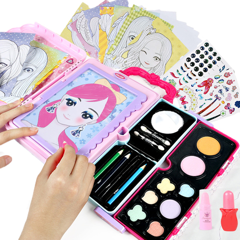Juguetes de dibujo de maquillaje para niños, maletín de cosméticos de colores con mango multifunción, pintura LED, regalo para niñas ► Foto 1/6