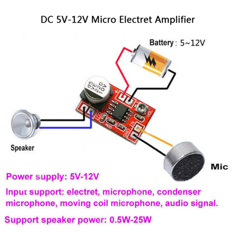 Micro amplificador eléctrico, condensador de micrófono, placa amplificadora de micrófono, cc 5V-12V, 1 Uds. ► Foto 1/6