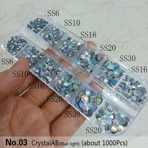 Juego de diamantes de imitación DMC de 5 tamaños, caja de cristal/AB, pegamento para prendas de vestir, 1000 Uds. ► Foto 1/6