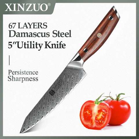 XINZUO-cuchillo de pelar profesional, utensilio de cocina de acero de alta calidad de Damasco con mango de palisandro, cuchillos para pelar frutas, 5 pulgadas ► Foto 1/6