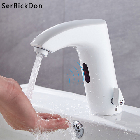 Grifo de lavabo con Sensor inteligente, sin contacto, Mezclador caliente y frío, blanco ► Foto 1/6