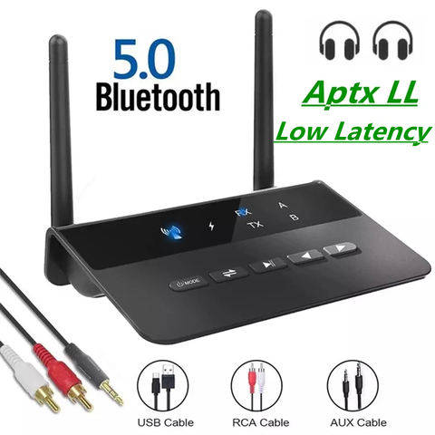 Receptor y transmisor Bluetooth 5,0 de 80M, adaptador de Audio inalámbrico de baja latencia Aptx LL, conector AUX RCA de 3,5mm para auriculares de PC y TV ► Foto 1/6