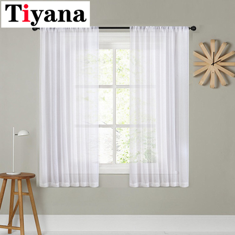 Tiyana-Cortina corta blanca transparente, dosel blanco para decoración de ventana y puerta en sala de estar, fondos de fiestas de boda, P276X ► Foto 1/6