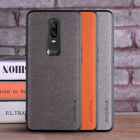 Caso para Oneplus 6 coque de textiles de cuero skin de TPU blando dura del teléfono de la PC de la cubierta para Oneplus caso 6 caso funda ► Foto 1/6