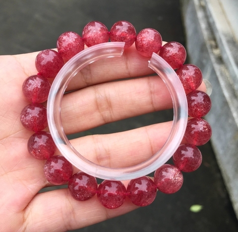 Pulsera de cristal de cuarzo fresa con hielo rojo Natural para mujer, abalorios redondos claros raros, Estrella Brillante, 8mm, 9mm, 10mm, 11mm, AAAAAA ► Foto 1/6