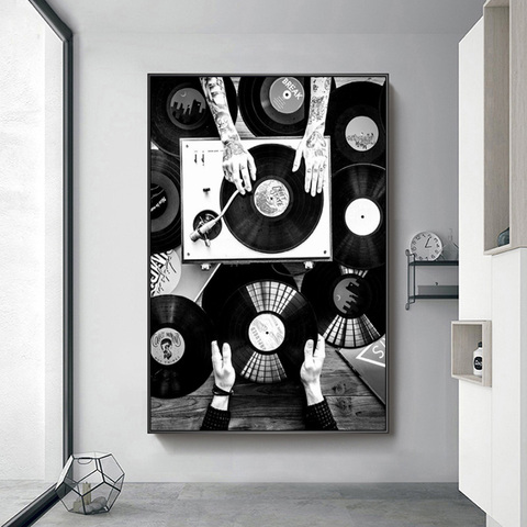 Discos de vinilo para decoración del hogar, cuadro sobre lienzo para pared, carteles de música Vintage en blanco y negro e impresiones de imágenes de pared para sala de estar ► Foto 1/6