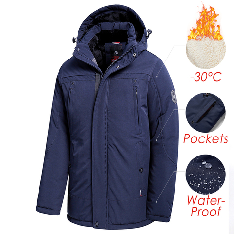 Parka larga con capucha de lana gruesa para hombre, chaqueta a prueba de agua, prendas de vestir, a la moda, con bolsillos, 46 a 58, novedad de invierno de 2022 ► Foto 1/6