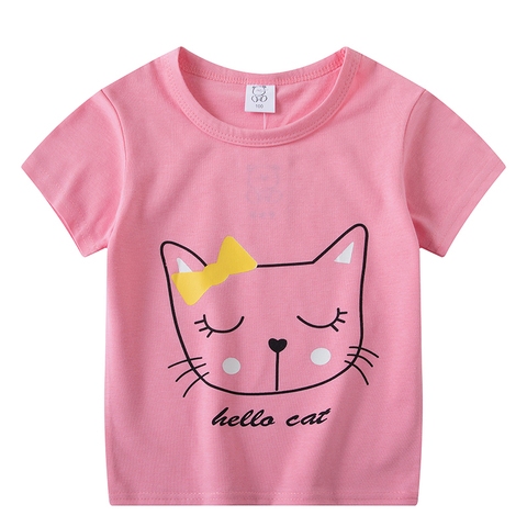 Camisetas de manga corta para niños y niñas, playera de gato rosa, camisetas para bebés, Tops para niñas 2022 ► Foto 1/6