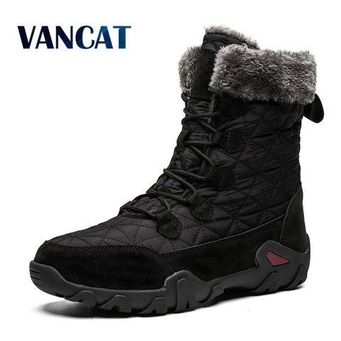 Botas de piel auténtica para hombre de talla 47, botas de nieve para hombre, botas al tobillo de invierno muy cálidas para exterior, botas de moto impermeables, zapatillas de deporte ► Foto 1/6