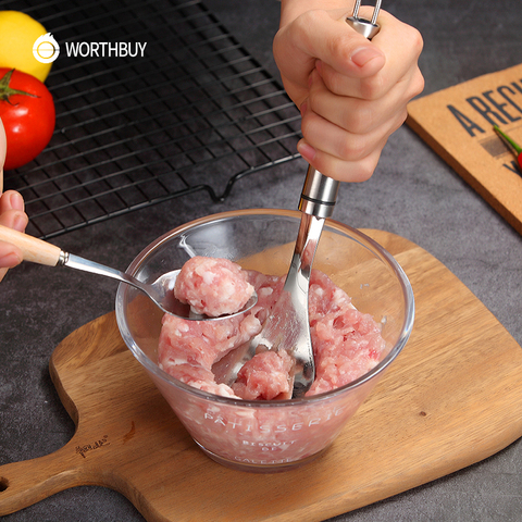 WORTHBUY Cuchara antiadherente creativa para hacer albóndigas, molde para albóndigas de acero inoxidable 18/8 con agujero, accesorios de cocina, herramientas para carne ► Foto 1/6