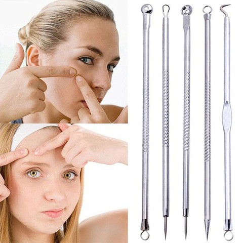 5 uds Blackhead Comedone acné grano removedor de herramienta cuchara para herramienta para cuidado de la piel Facial agujas Facial limpiador de poros Extractor herramienta de belleza ► Foto 1/6